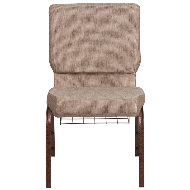 Murie 18.5''W Church Chair, Beige Fabric w/Book Rack - Copper Vein Frame iHome Studio