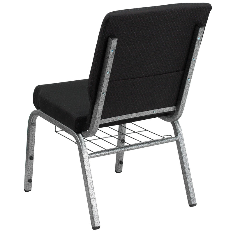 Murie 18.5''W Church Chair, Black Patterned Fabric w/Book Rack - Silver Vein Frame iHome Studio