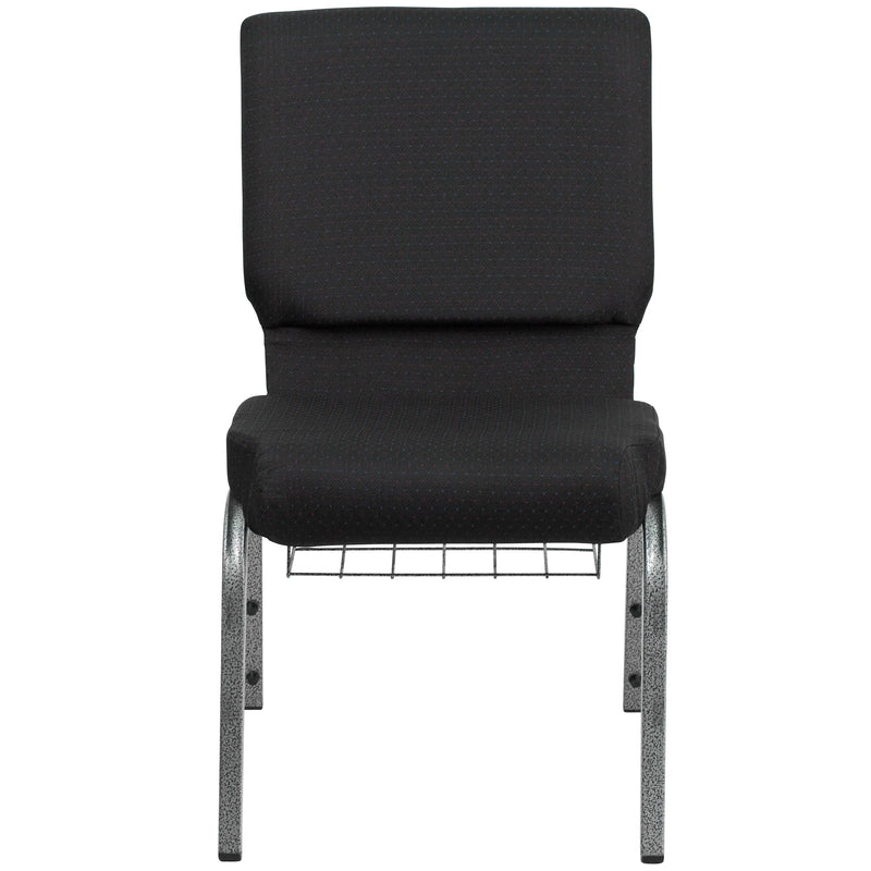 Murie 18.5''W Church Chair, Black Patterned Fabric w/Book Rack - Silver Vein Frame iHome Studio