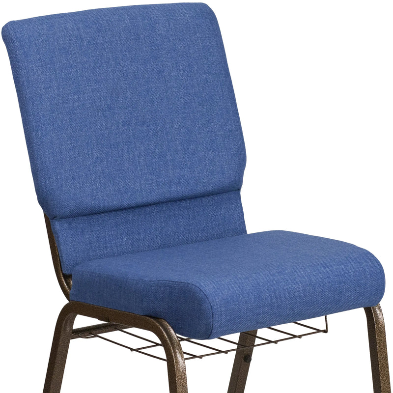 Murie 18.5''W Church Chair, Blue Fabric w/Book Rack - Gold Vein Frame iHome Studio