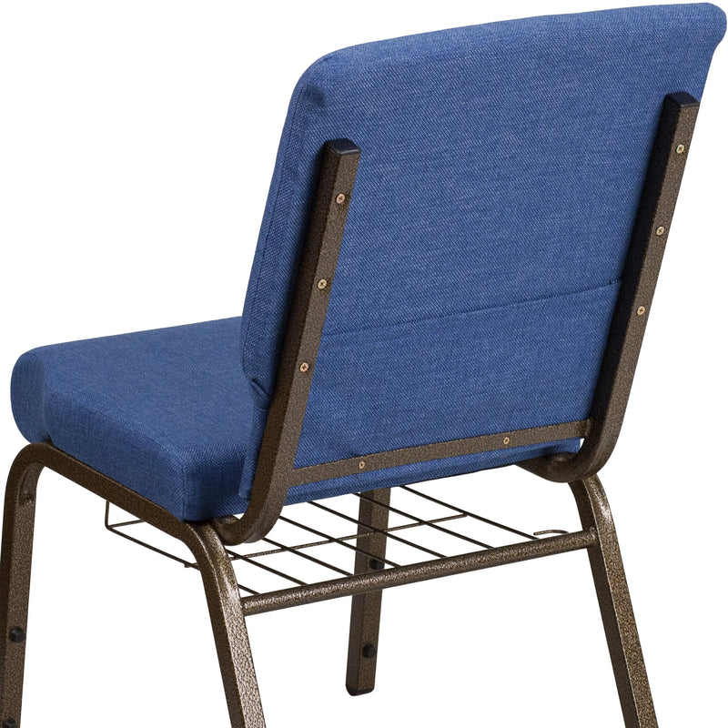 Murie 18.5''W Church Chair, Blue Fabric w/Book Rack - Gold Vein Frame iHome Studio