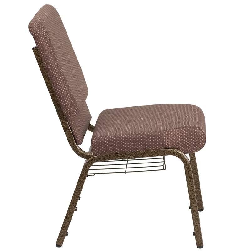 Murie 18.5''W Church Chair, Brown Dot Fabric w/Book Rack - Gold Vein Frame iHome Studio