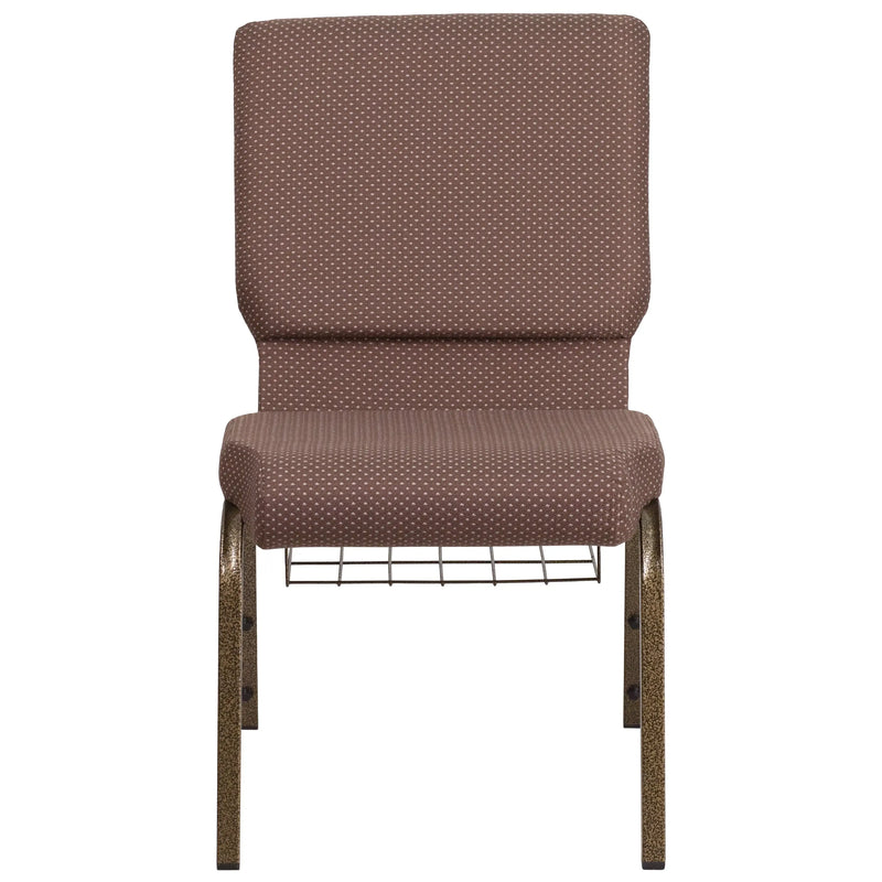 Murie 18.5''W Church Chair, Brown Dot Fabric w/Book Rack - Gold Vein Frame iHome Studio
