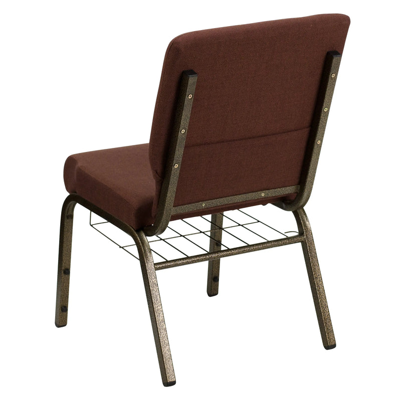 Murie 18.5''W Church Chair, Brown Fabric w/Book Rack - Gold Vein Frame iHome Studio