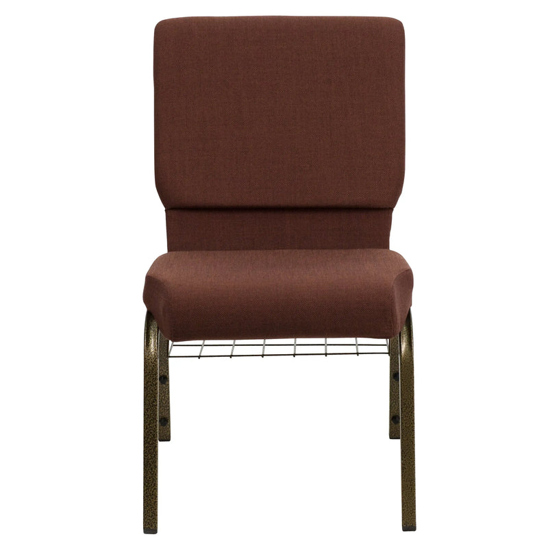 Murie 18.5''W Church Chair, Brown Fabric w/Book Rack - Gold Vein Frame iHome Studio