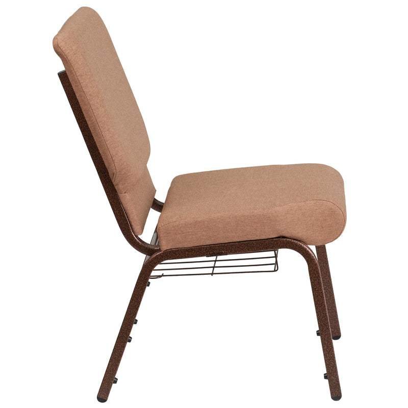 Murie 18.5''W Church Chair, Caramel Fabric w/Book Rack - Copper Vein Frame iHome Studio