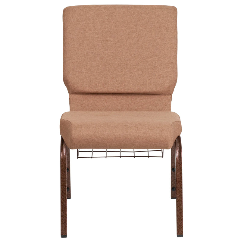 Murie 18.5''W Church Chair, Caramel Fabric w/Book Rack - Copper Vein Frame iHome Studio