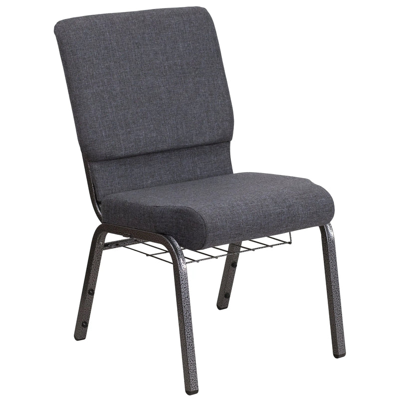 Murie 18.5''W Church Chair, Dark Gray Fabric w/Book Rack - Silver Vein Frame iHome Studio