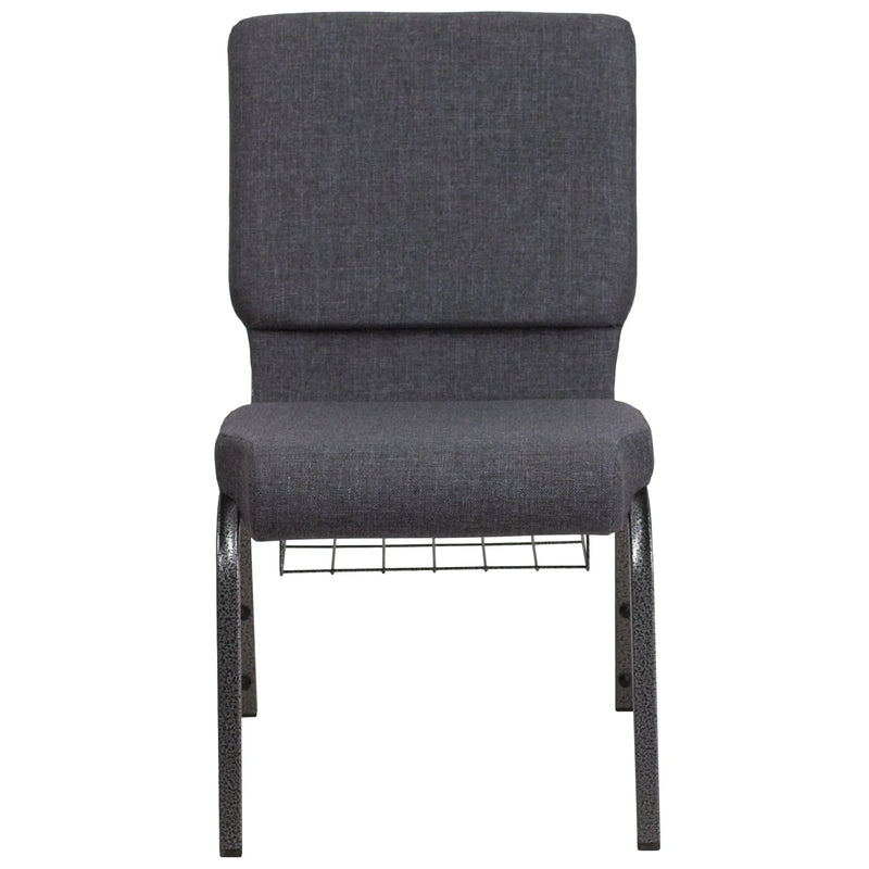 Murie 18.5''W Church Chair, Dark Gray Fabric w/Book Rack - Silver Vein Frame iHome Studio