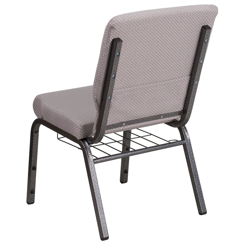 Murie 18.5''W Church Chair, Gray Dot Fabric w/Book Rack - Silver Vein Frame iHome Studio