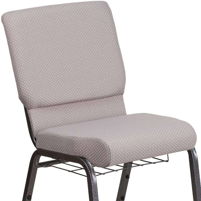 Murie 18.5''W Church Chair, Gray Dot Fabric w/Book Rack - Silver Vein Frame iHome Studio