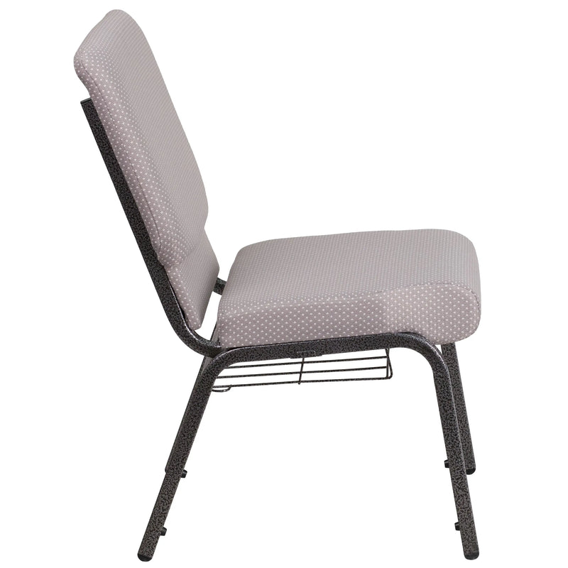 Murie 18.5''W Church Chair, Gray Dot Fabric w/Book Rack - Silver Vein Frame iHome Studio
