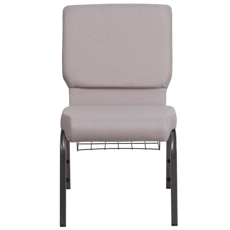 Murie 18.5''W Church Chair, Gray Dot Fabric w/Book Rack - Silver Vein Frame iHome Studio