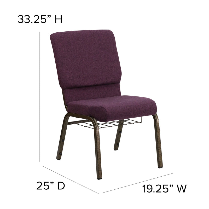 Murie 18.5''W Church Chair, Plum Fabric w/Book Rack - Gold Vein Frame iHome Studio