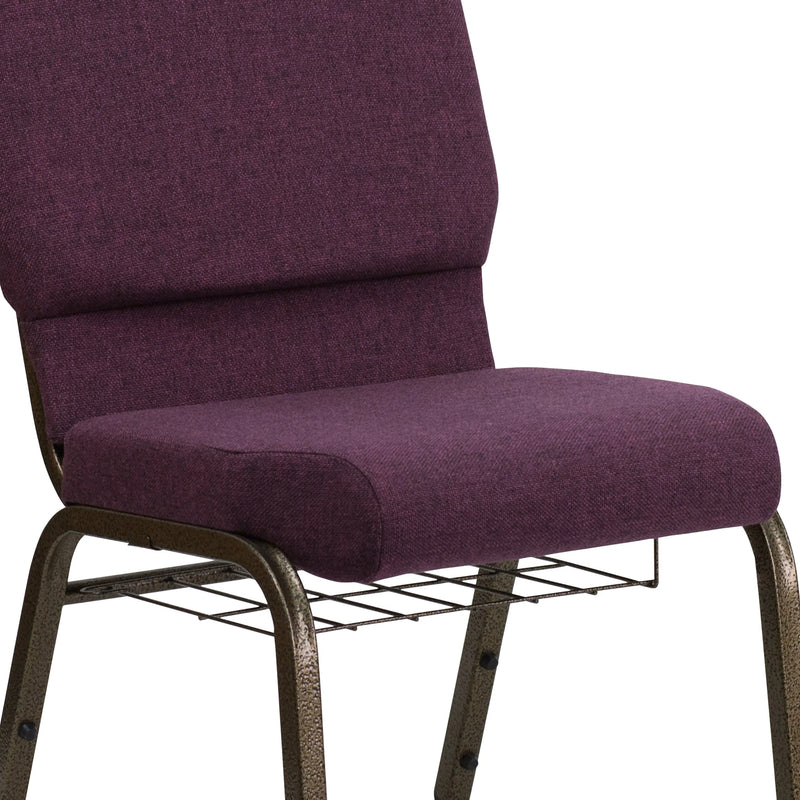Murie 18.5''W Church Chair, Plum Fabric w/Book Rack - Gold Vein Frame iHome Studio