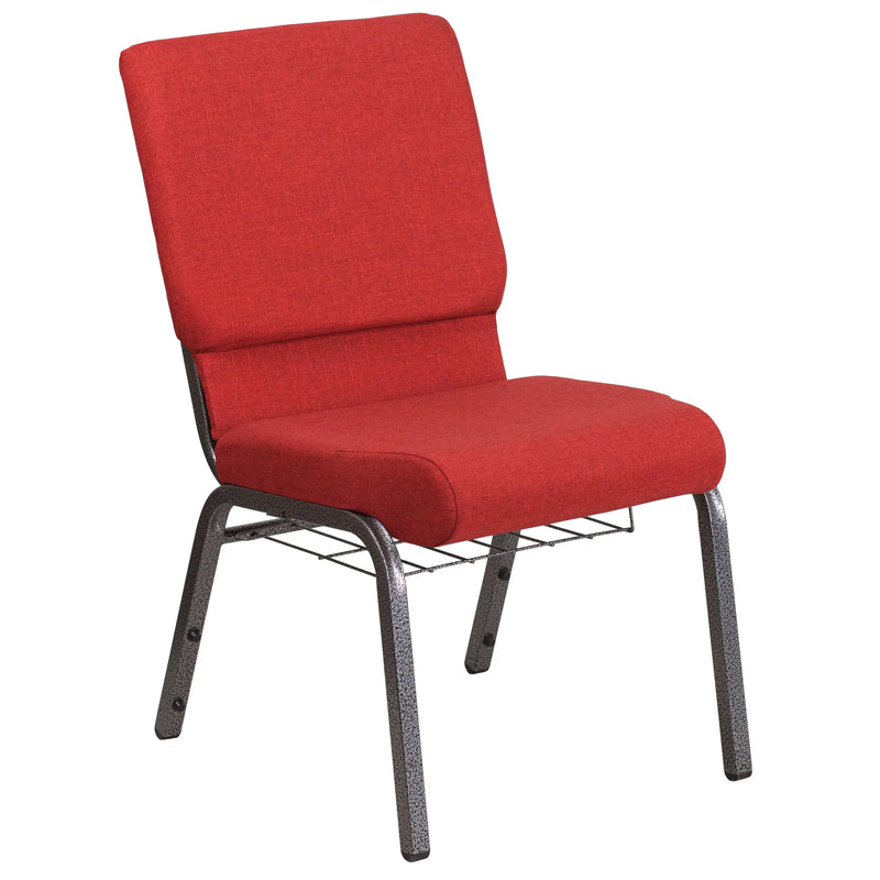 Murie 18.5''W Church Chair, Red Fabric w/Book Rack - Silver Vein Frame iHome Studio