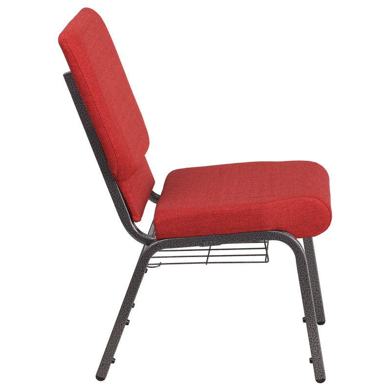 Murie 18.5''W Church Chair, Red Fabric w/Book Rack - Silver Vein Frame iHome Studio