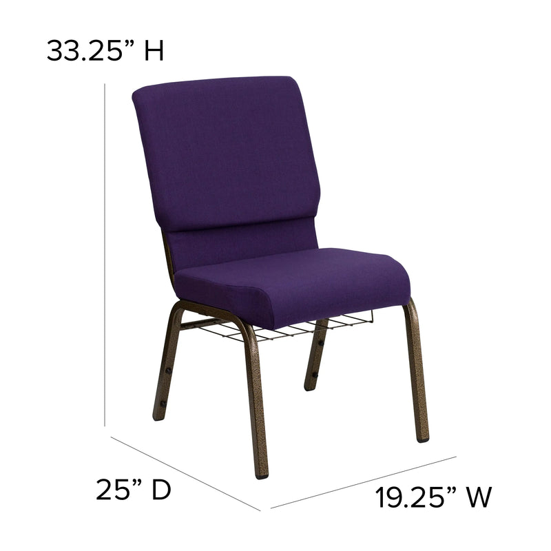 Murie 18.5''W Church Chair, Royal Purple Fabric w/Book Rack - Gold Vein Frame iHome Studio