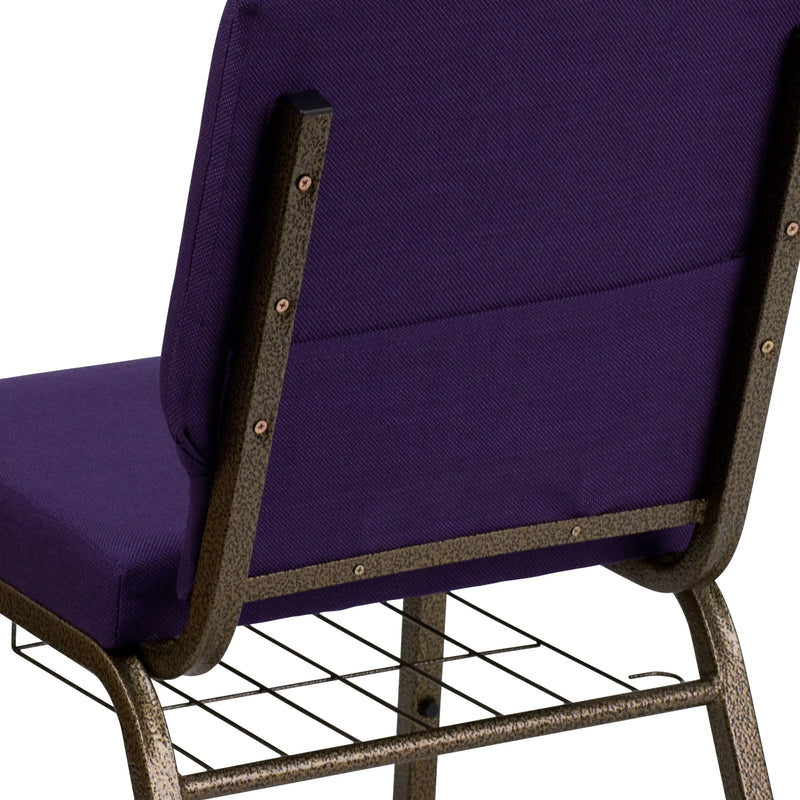 Murie 18.5''W Church Chair, Royal Purple Fabric w/Book Rack - Gold Vein Frame iHome Studio