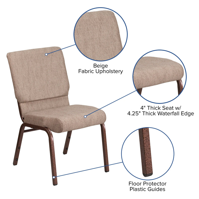 Murie 18.5''W Stacking Church Chair, Beige Fabric - Copper Vein Frame iHome Studio