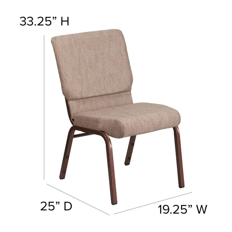 Murie 18.5''W Stacking Church Chair, Beige Fabric - Copper Vein Frame iHome Studio