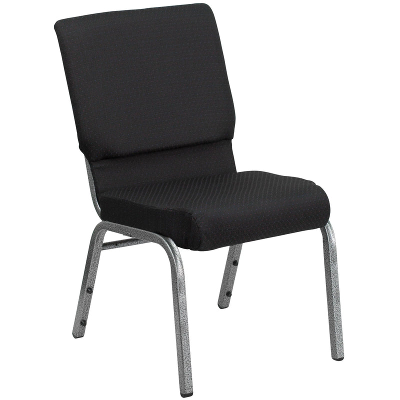 Murie 18.5''W Stacking Church Chair, Black Patterned Fabric - Silver Vein Frame iHome Studio