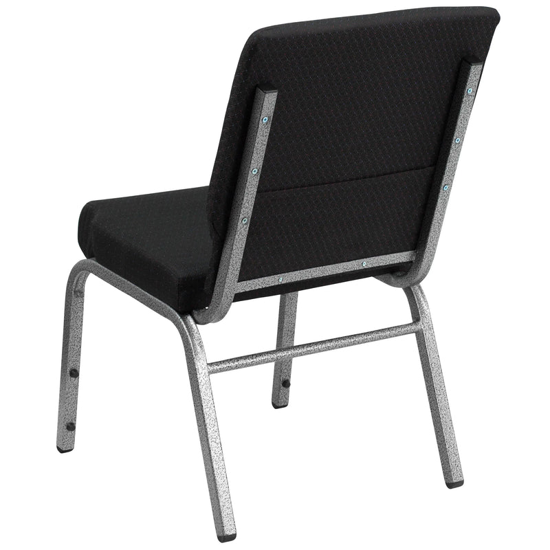 Murie 18.5''W Stacking Church Chair, Black Patterned Fabric - Silver Vein Frame iHome Studio