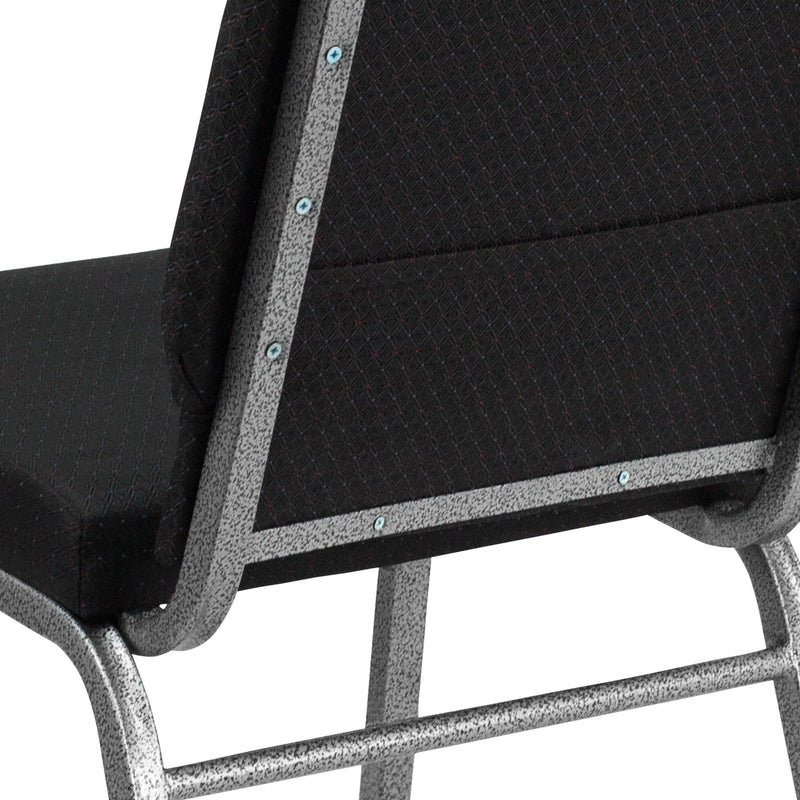 Murie 18.5''W Stacking Church Chair, Black Patterned Fabric - Silver Vein Frame iHome Studio