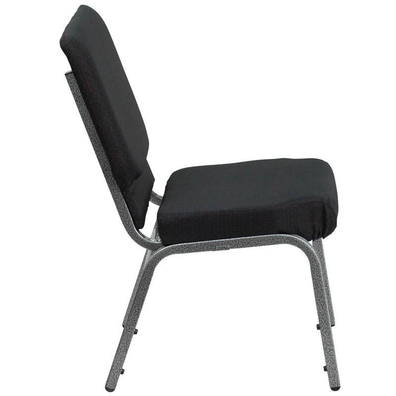 Murie 18.5''W Stacking Church Chair, Black Patterned Fabric - Silver Vein Frame iHome Studio