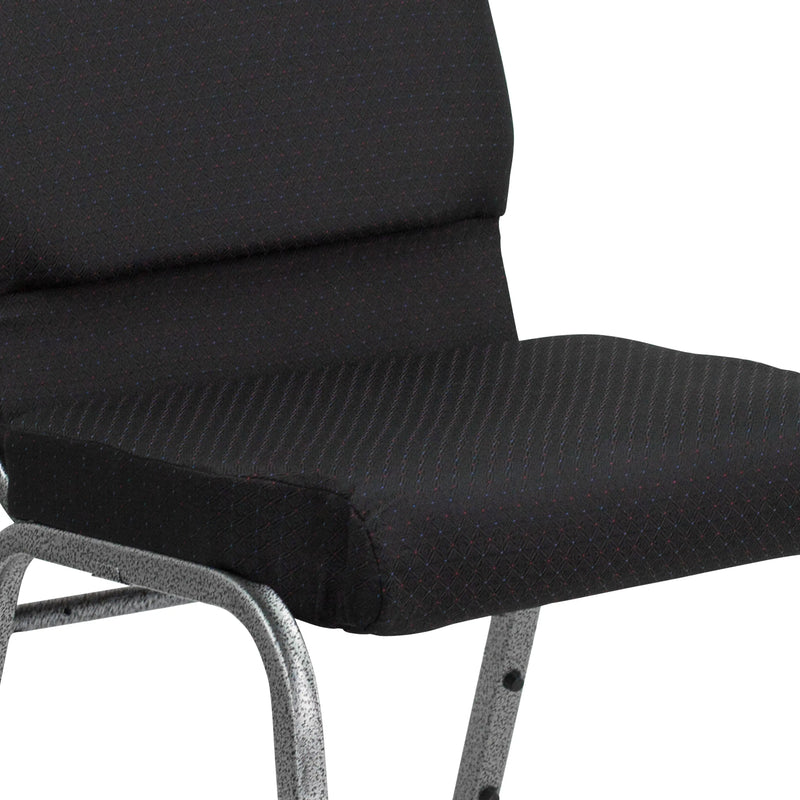 Murie 18.5''W Stacking Church Chair, Black Patterned Fabric - Silver Vein Frame iHome Studio