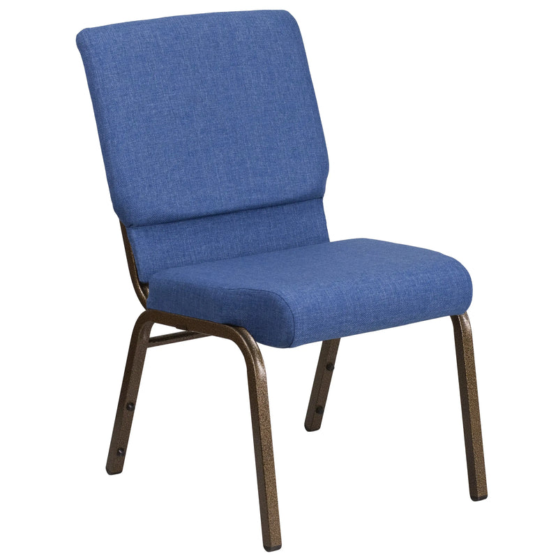 Murie 18.5''W Stacking Church Chair, Blue Fabric - Gold Vein Frame iHome Studio