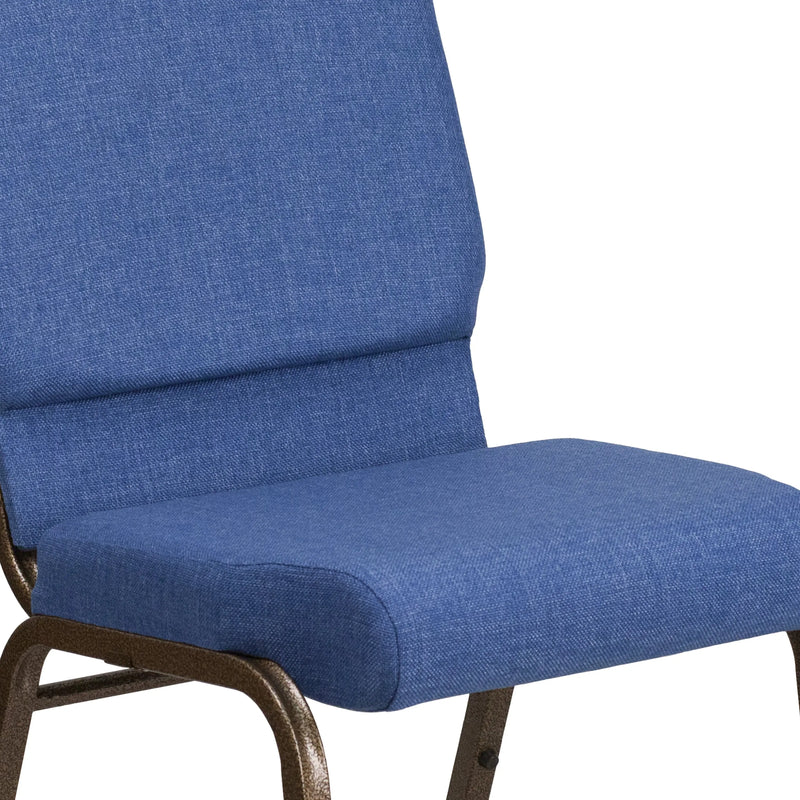 Murie 18.5''W Stacking Church Chair, Blue Fabric - Gold Vein Frame iHome Studio
