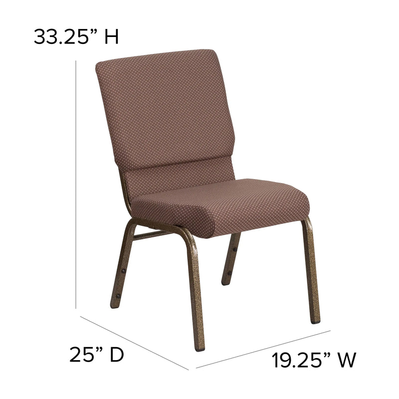 Murie 18.5''W Stacking Church Chair, Brown Dot Fabric - Gold Vein Frame iHome Studio