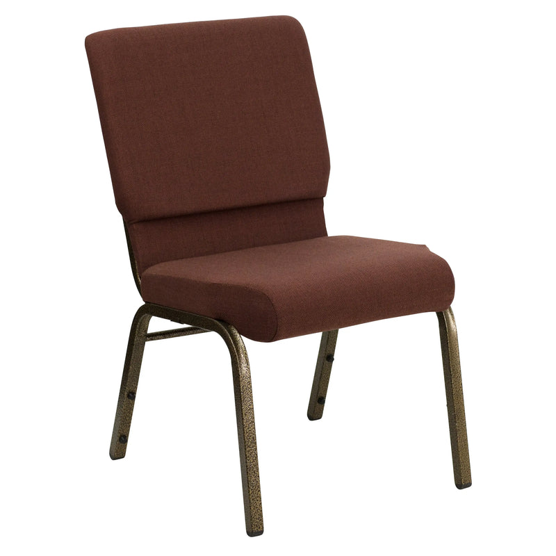 Murie 18.5''W Stacking Church Chair, Brown Fabric - Gold Vein Frame iHome Studio
