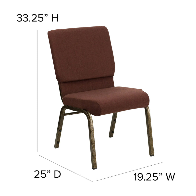 Murie 18.5''W Stacking Church Chair, Brown Fabric - Gold Vein Frame iHome Studio
