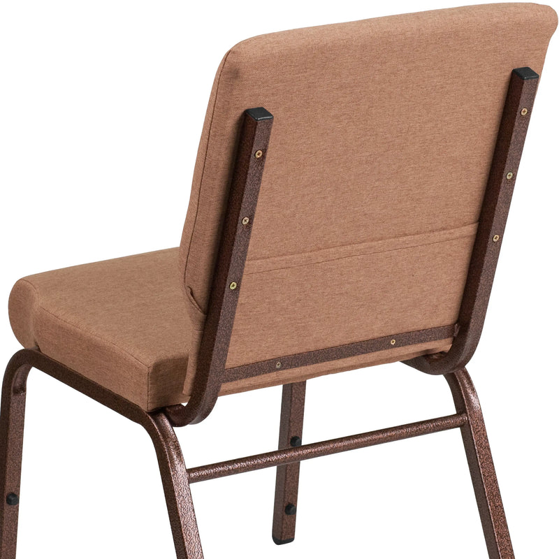 Murie 18.5''W Stacking Church Chair, Caramel Fabric - Copper Vein Frame iHome Studio