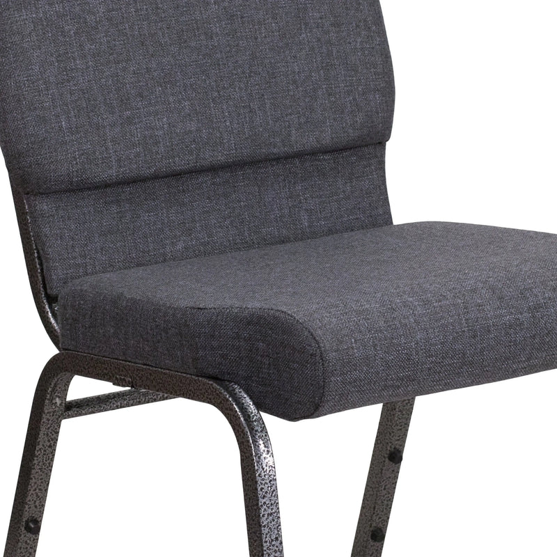 Murie 18.5''W Stacking Church Chair, Dark Gray Fabric - Silver Vein Frame iHome Studio