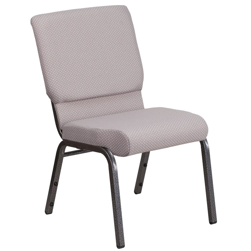 Murie 18.5''W Stacking Church Chair, Gray Dot Fabric - Silver Vein Frame iHome Studio