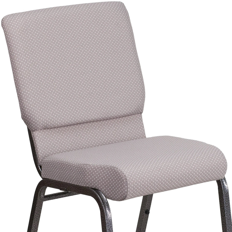 Murie 18.5''W Stacking Church Chair, Gray Dot Fabric - Silver Vein Frame iHome Studio