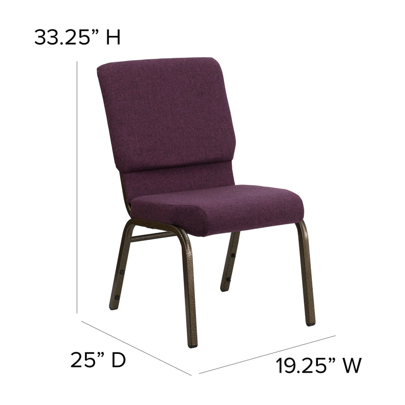 Murie 18.5''W Stacking Church Chair, Plum Fabric - Gold Vein Frame iHome Studio
