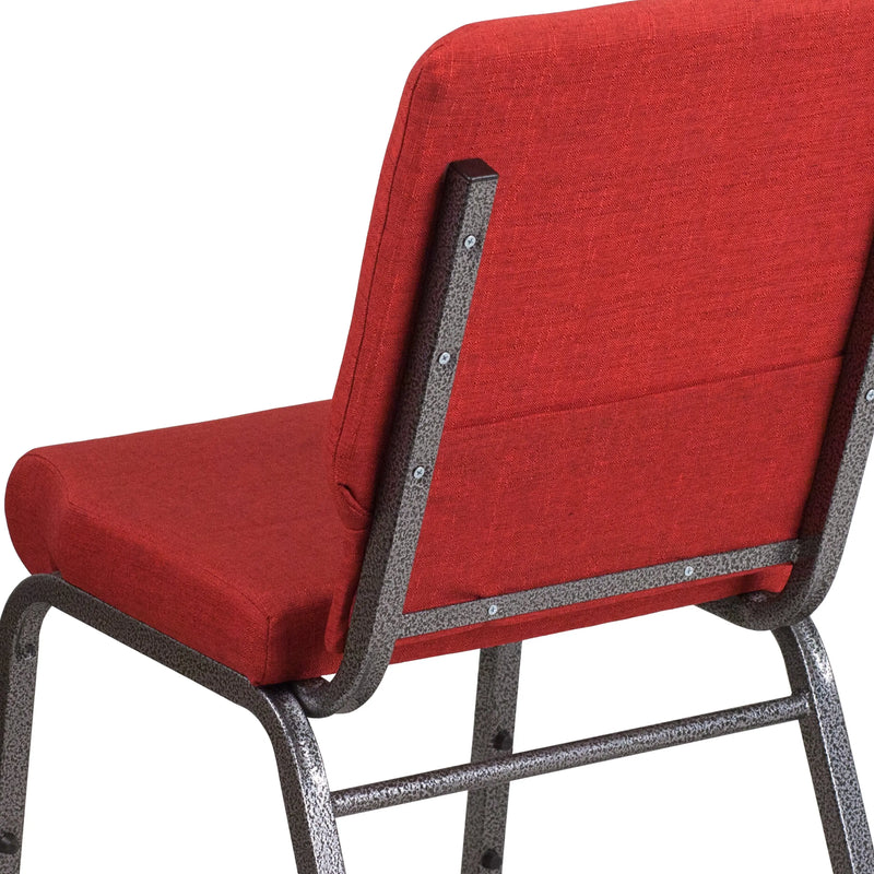 Murie 18.5''W Stacking Church Chair, Red Fabric - Silver Vein Frame iHome Studio