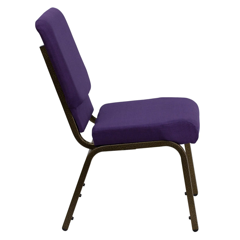 Murie 18.5''W Stacking Church Chair, Royal Purple Fabric - Gold Vein Frame iHome Studio