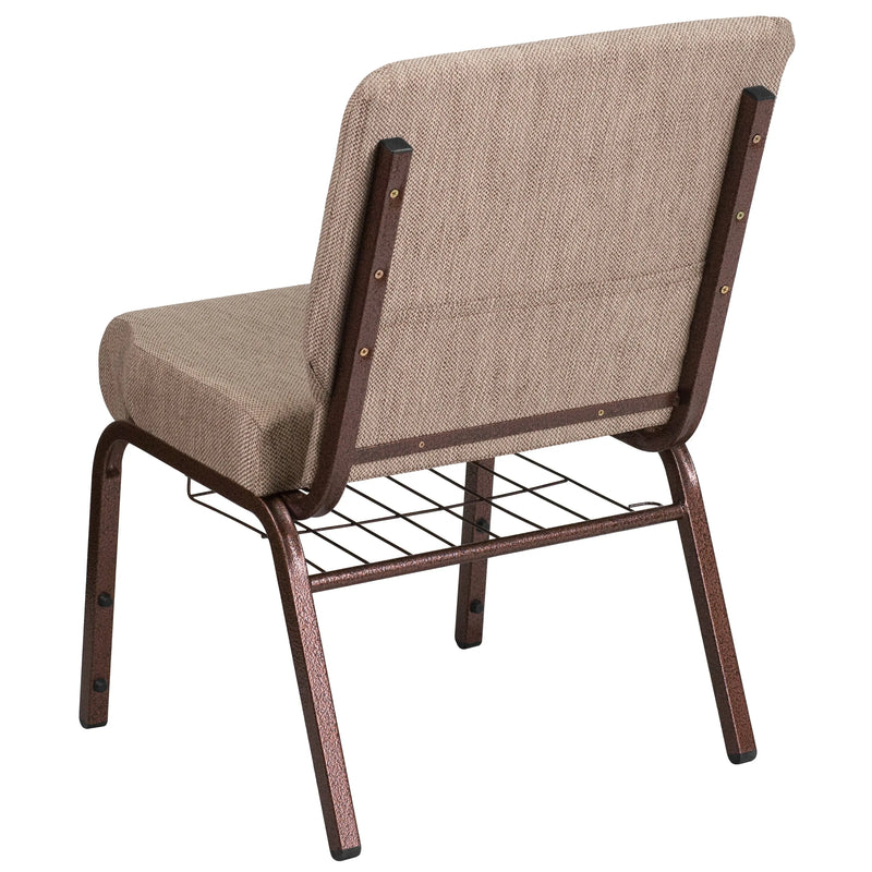 Murie 21''W Church Chair, Beige Fabric w/Book Rack - Copper Vein Frame iHome Studio
