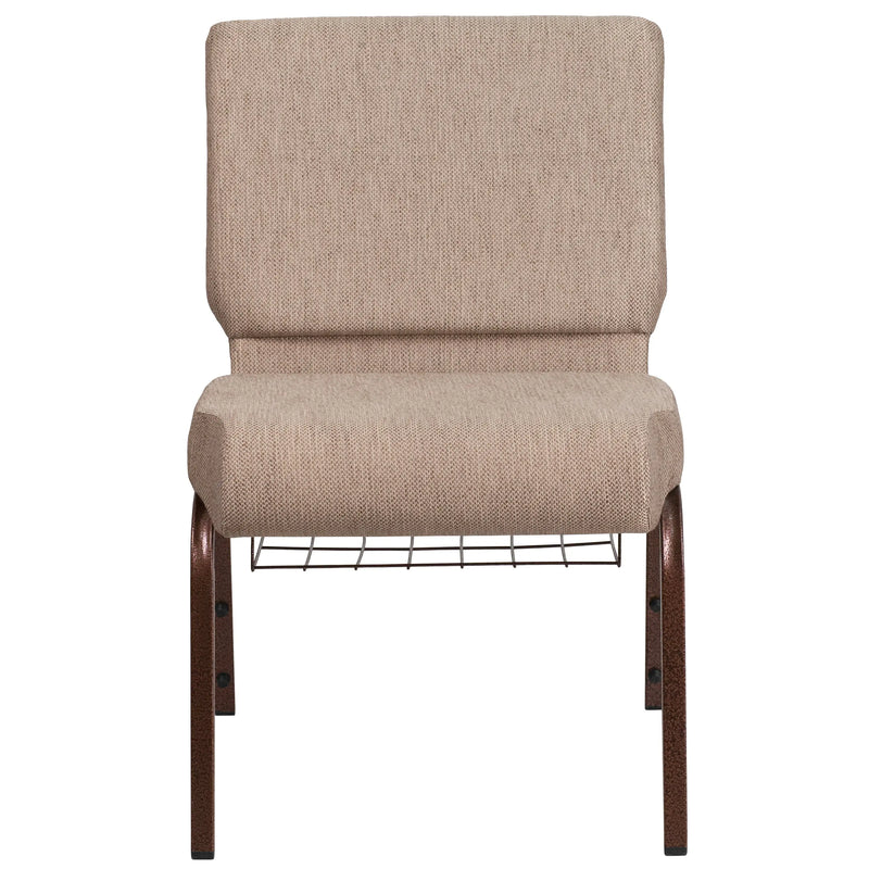 Murie 21''W Church Chair, Beige Fabric w/Book Rack - Copper Vein Frame iHome Studio