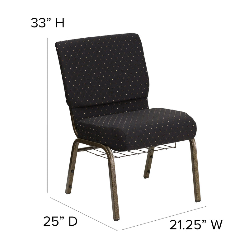 Murie 21''W Church Chair, Black Dot Patterned Fabric w/Book Rack - Gold Vein Frame iHome Studio