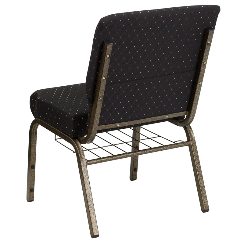 Murie 21''W Church Chair, Black Dot Patterned Fabric w/Book Rack - Gold Vein Frame iHome Studio