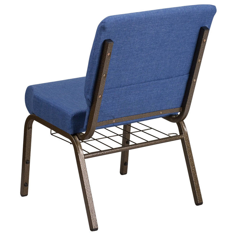 Murie 21''W Church Chair, Blue Fabric w/Book Rack - Gold Vein Frame iHome Studio