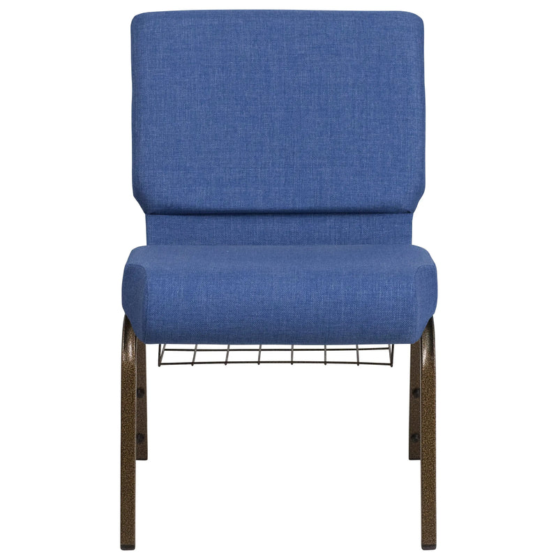 Murie 21''W Church Chair, Blue Fabric w/Book Rack - Gold Vein Frame iHome Studio