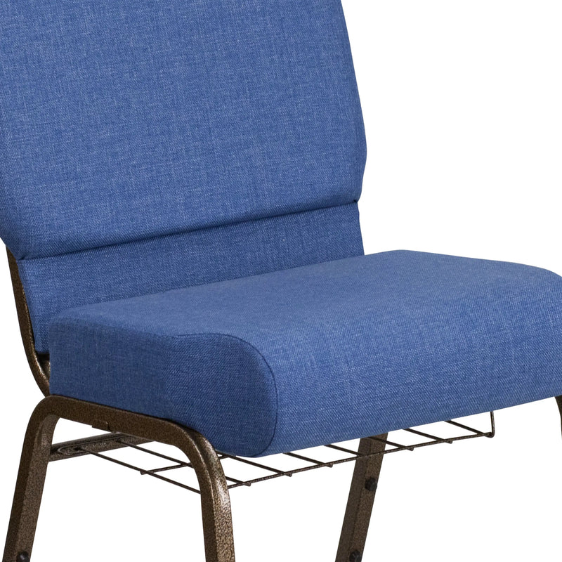 Murie 21''W Church Chair, Blue Fabric w/Book Rack - Gold Vein Frame iHome Studio