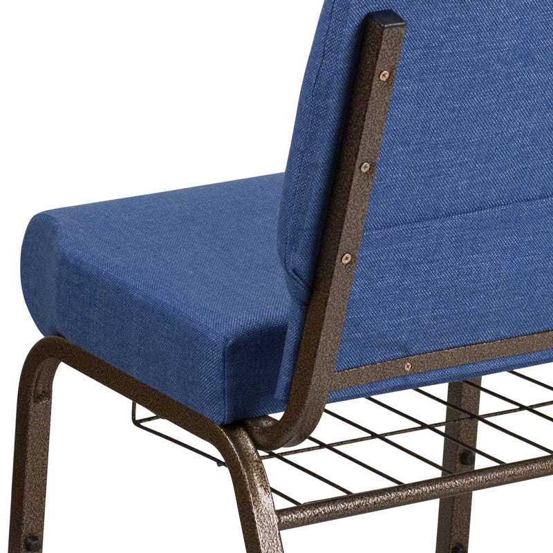 Murie 21''W Church Chair, Blue Fabric w/Book Rack - Gold Vein Frame iHome Studio